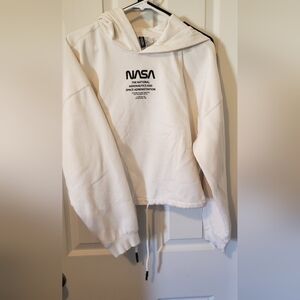 NASA White Cropped Hoodie Sweatshirt